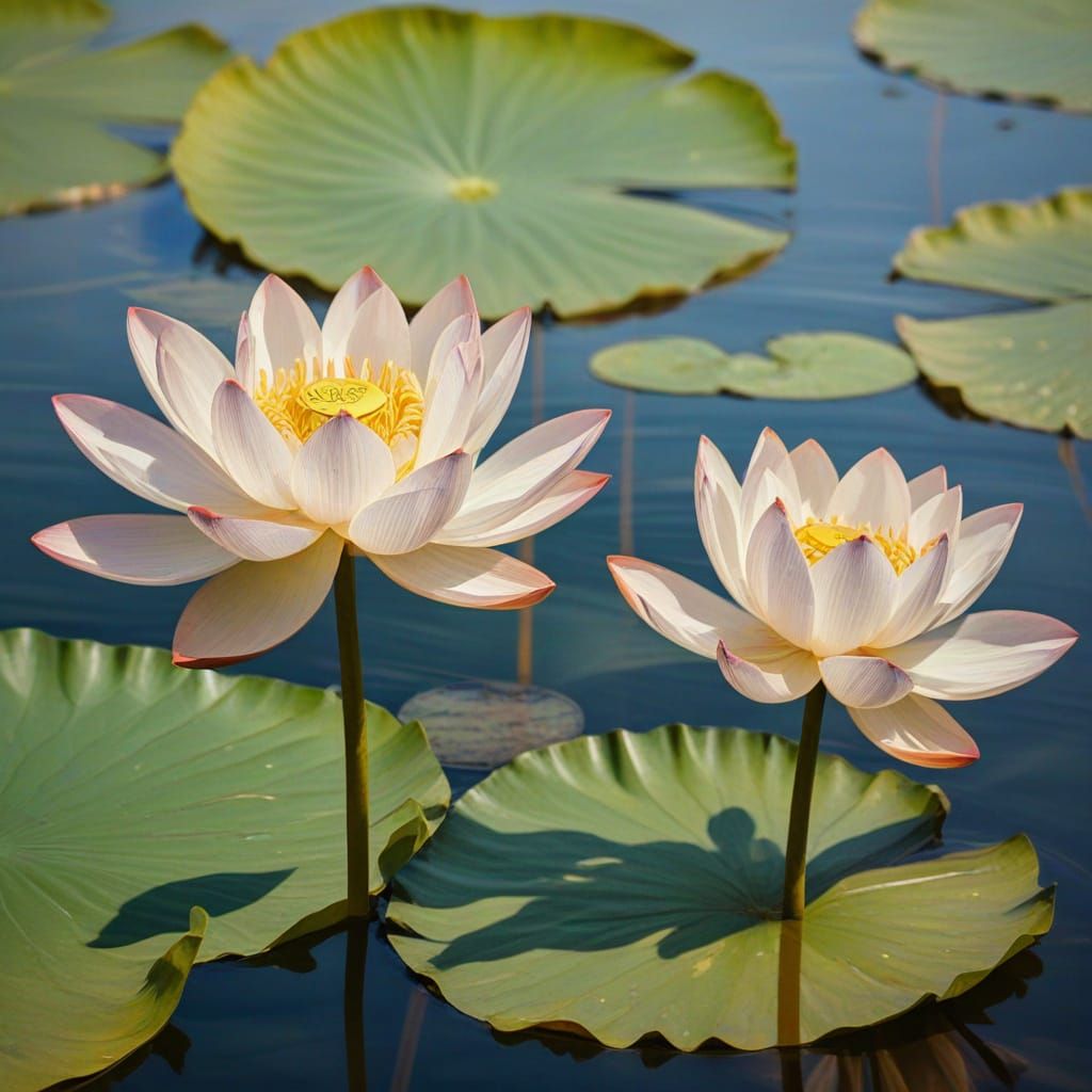 Impressionist Lotus Blooms in Serene Pond Atmosphere