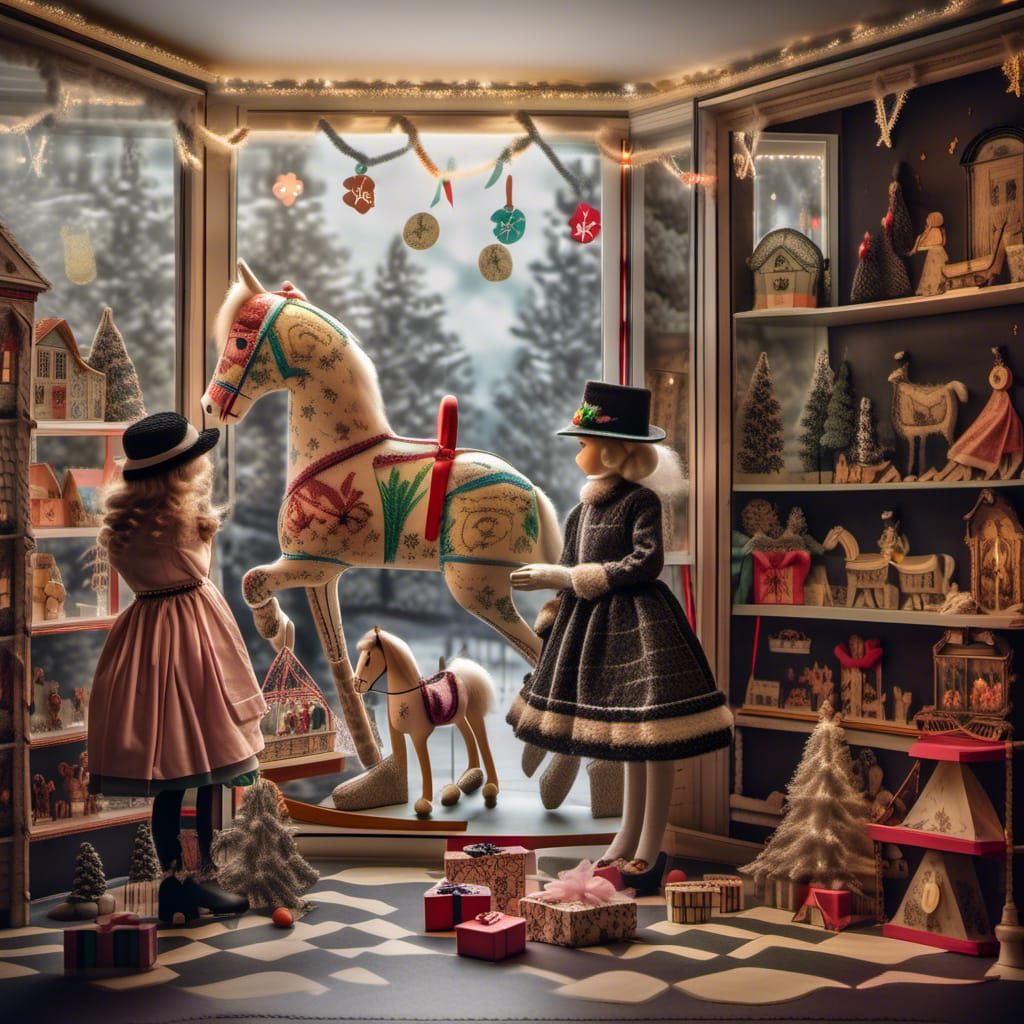 Victorian Toy Shop Window Display Graphic Drawing