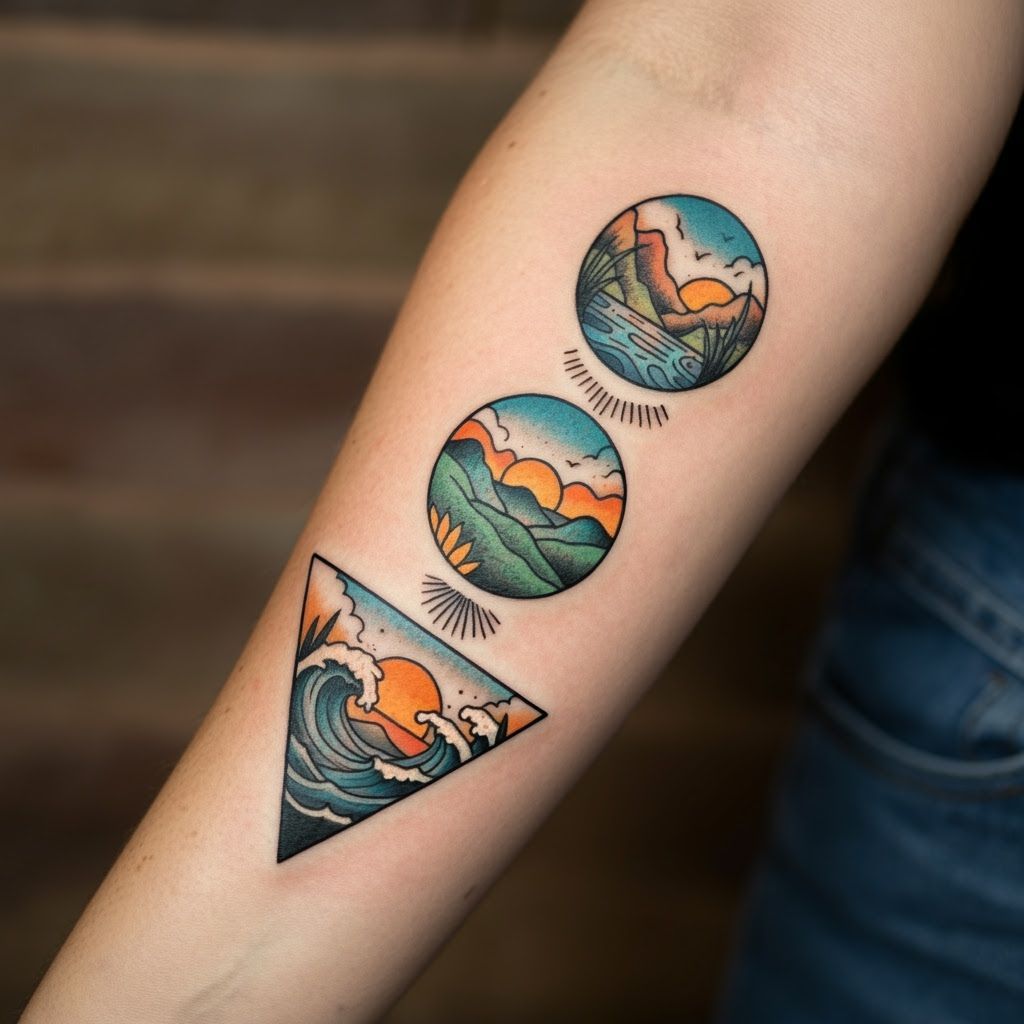 Geometric Landscape Flash Tattoo Sheet