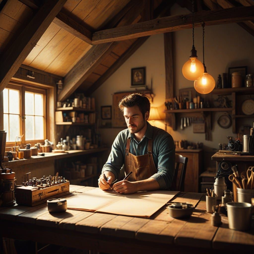 Rustic Attic Hobby Room in Cinematic Style