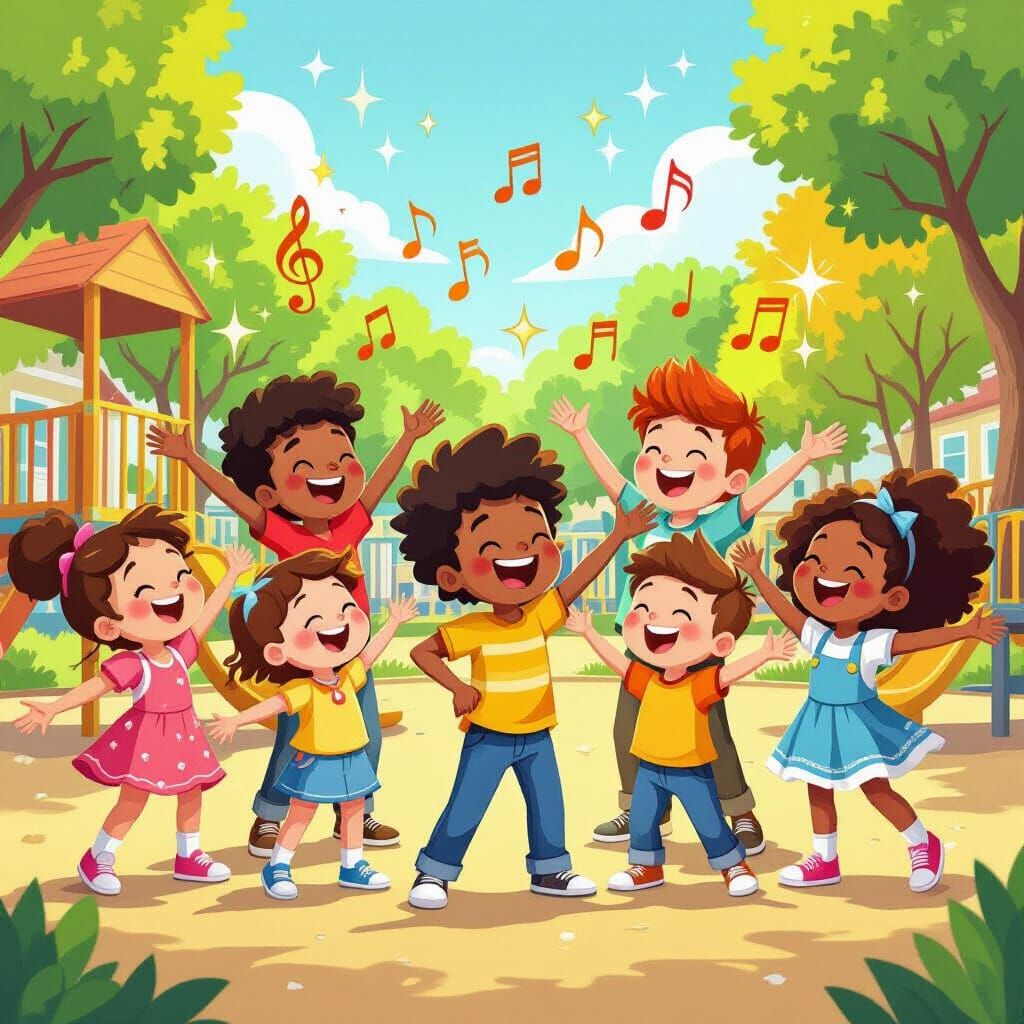 Children Singing A Rum Sum Sum on Animated Playground