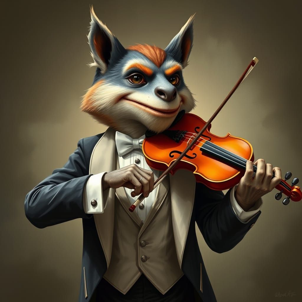 Anthropomorphic Critter Plays Violin in Tuxedo