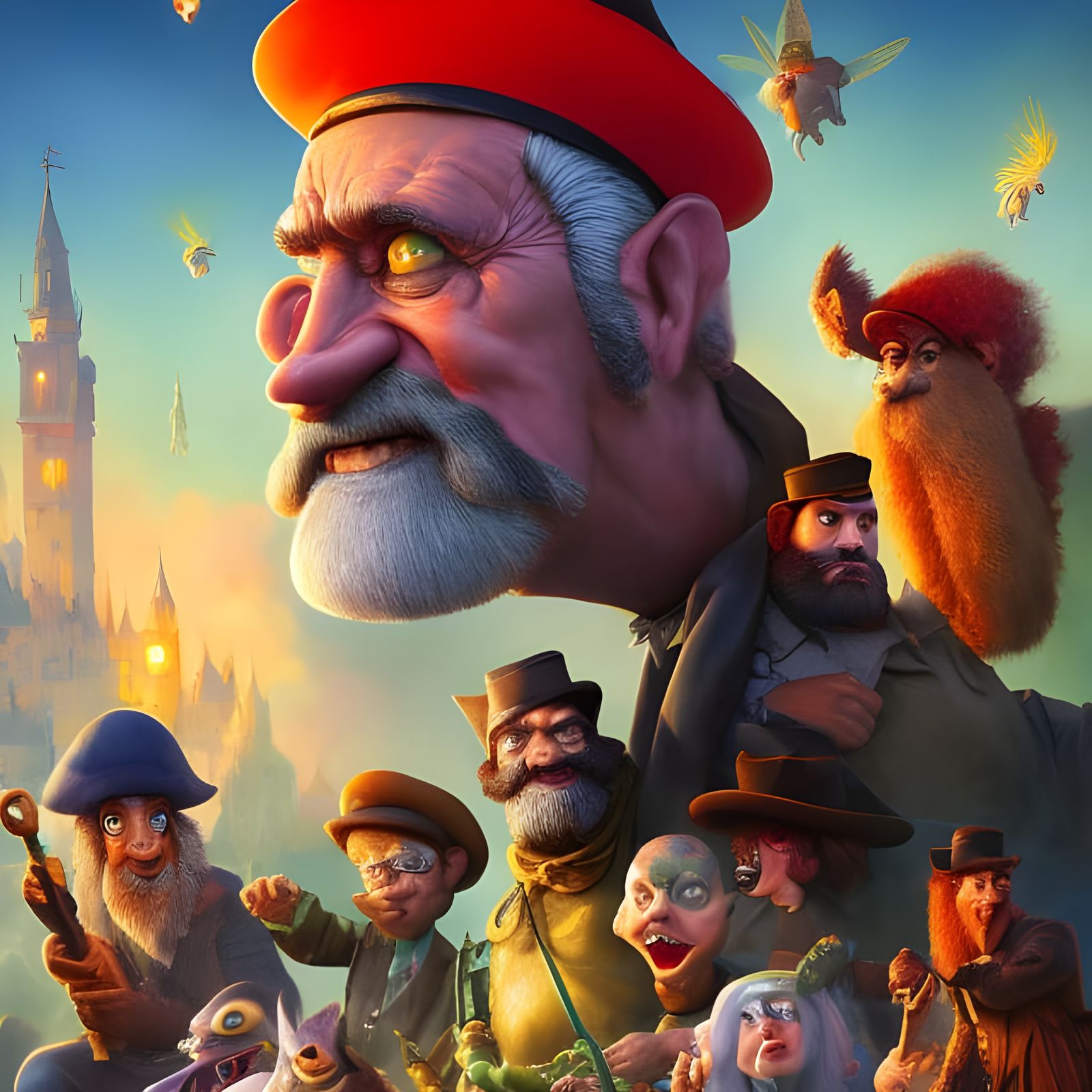 Grotesque Cartoon Band in Dreamy, Detailed Painting