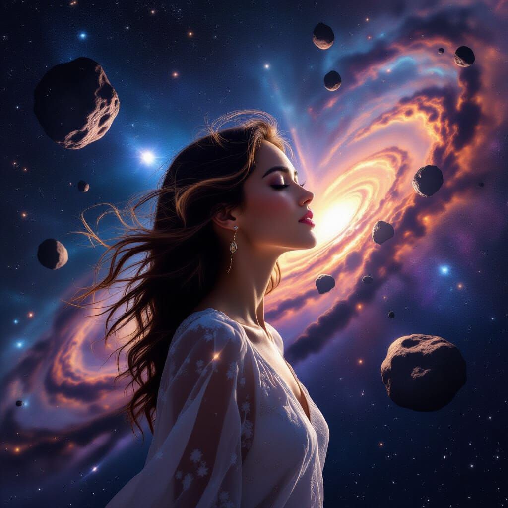 Celestial Woman in Starry Universe