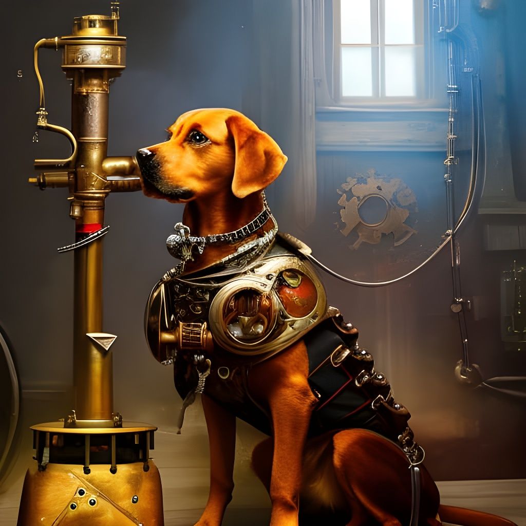 Steampunk Dog with Cinder Goggles in Elizabethan Clothing