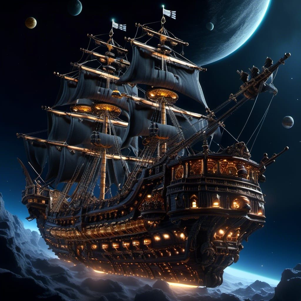 Space Pirates' Galleon Among the Stars