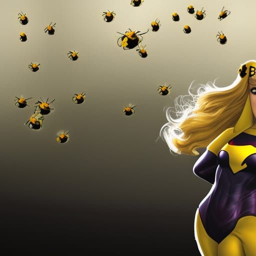 Bee-Themed Superheroine in Flight