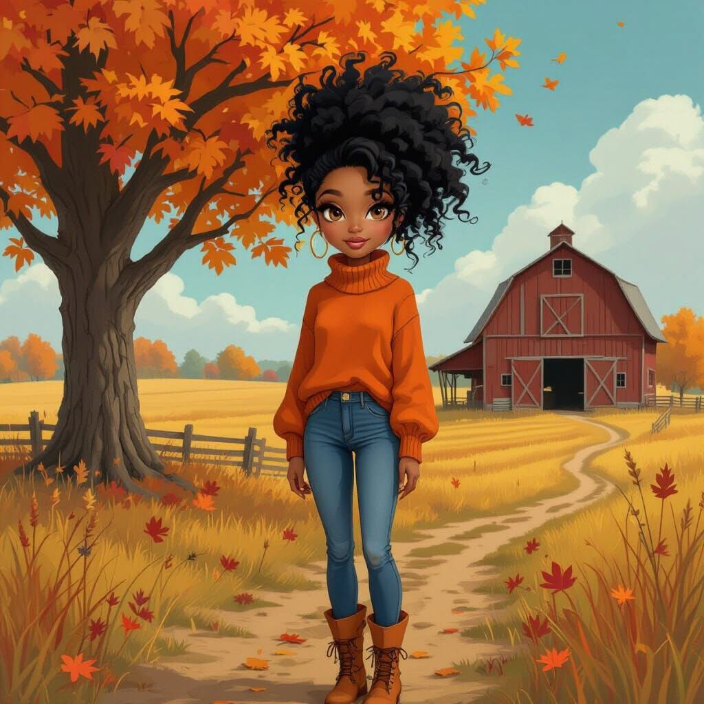 Dreamy African American Woman on Rustic Farm