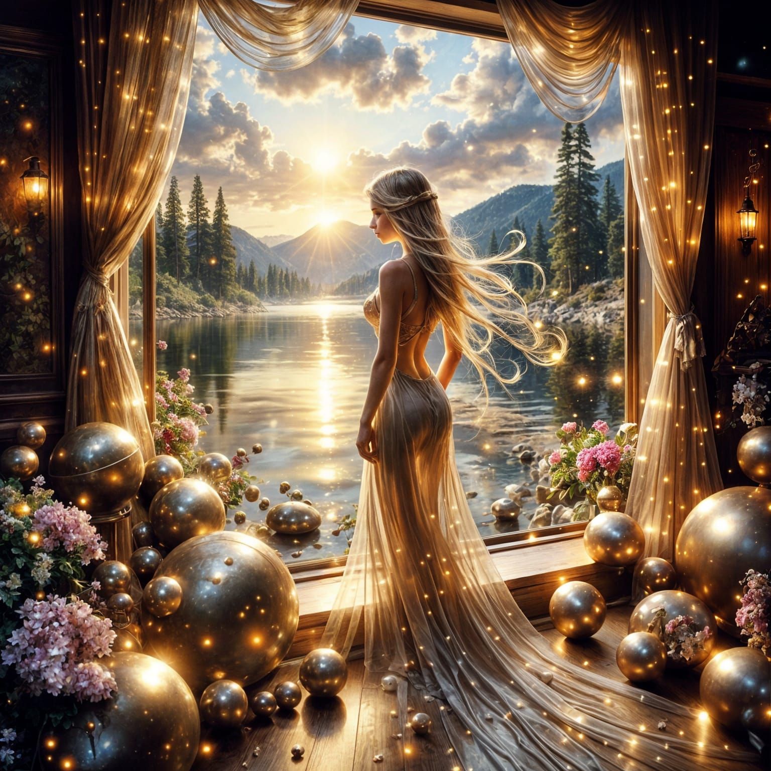 Woman Gazing at Lake Tahoe: Oil Painting