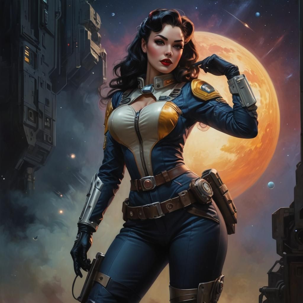 Retro Sci-Fi Pinup Girl in Spacesuit