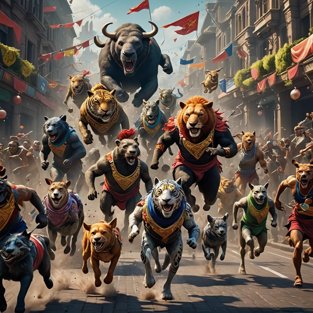 Animal Olympics Marathon in Detailed Matte Painting