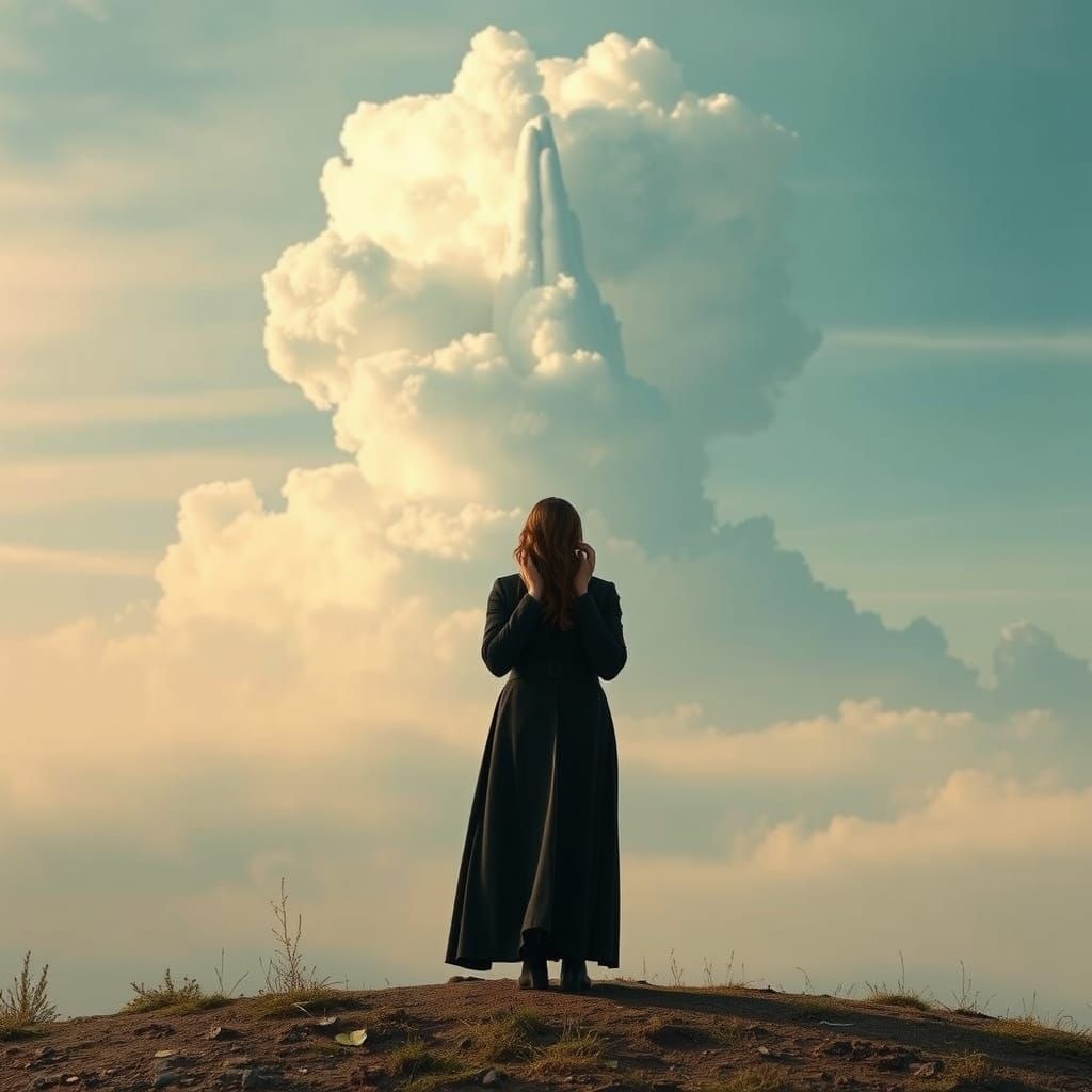 Ethereal Landscape: Praying Hands in the Clouds