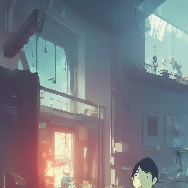 Horror Anime TV Scene in Ghibli Style