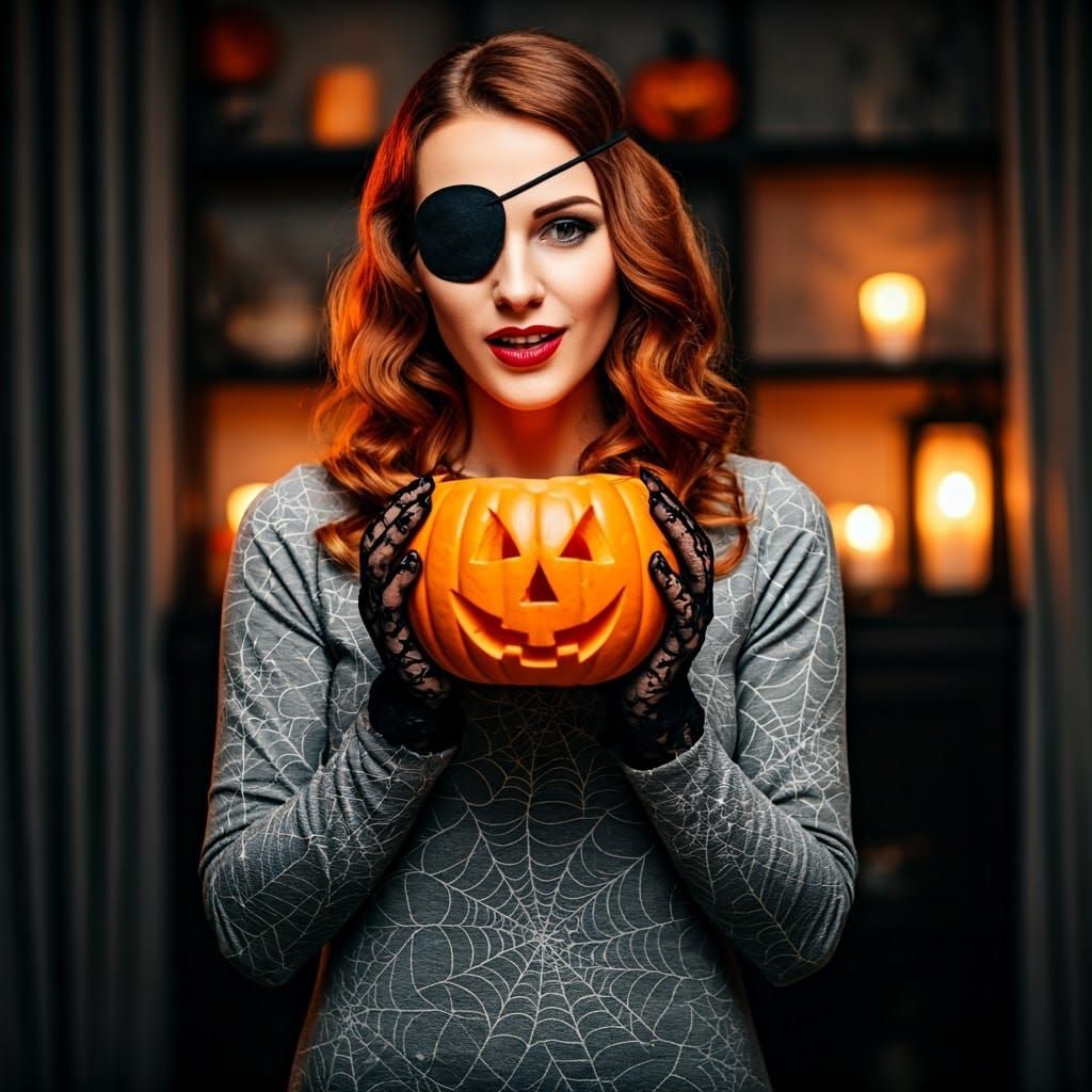 Eerie Woman with Jack-o'-Lantern in Fine Art Style