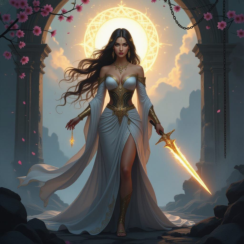 Karma: Woman Between Light and Shadow, Digital Art