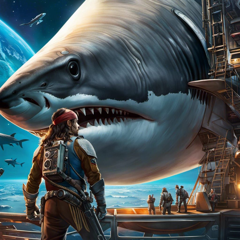 Shark Space Pirate Concept Art in Surreal Style