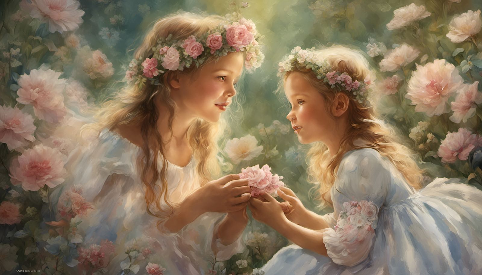 Mother and Daughter Portrait in Flower Field