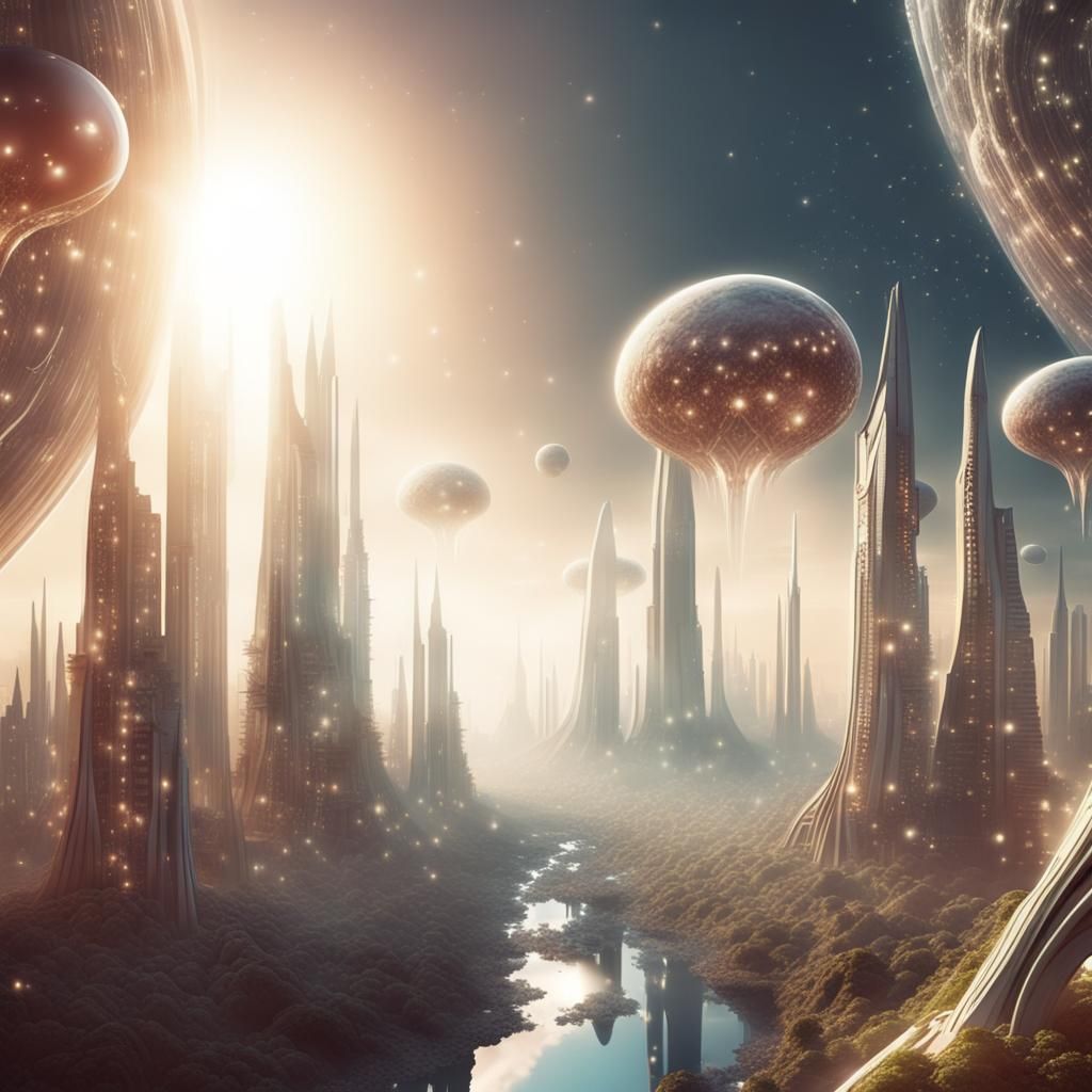 Futuristic Alien City with Twinkling Lights