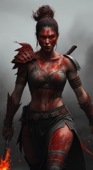 Enyo: Young Woman Warrior Goddess with Flaming Sword