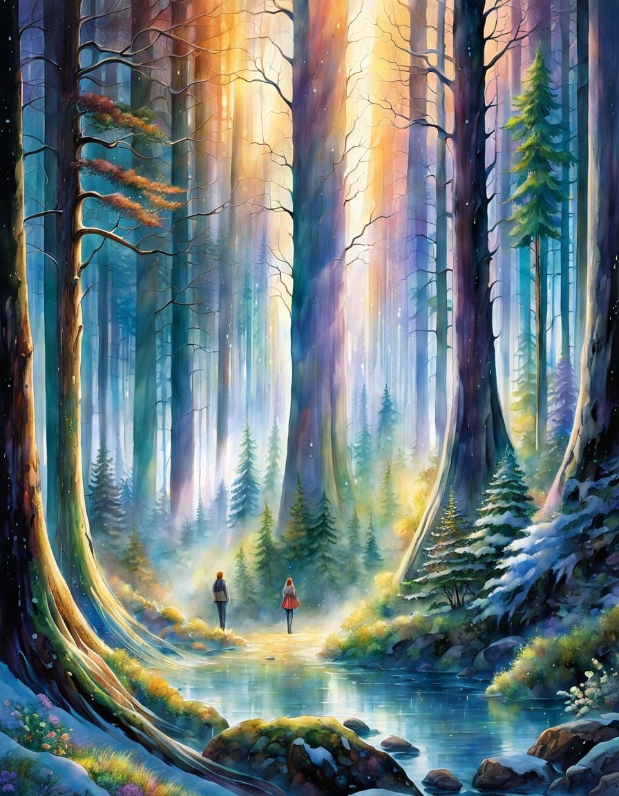 Misty Forest in Snow: Wet-on-Wet Watercolor Landscape