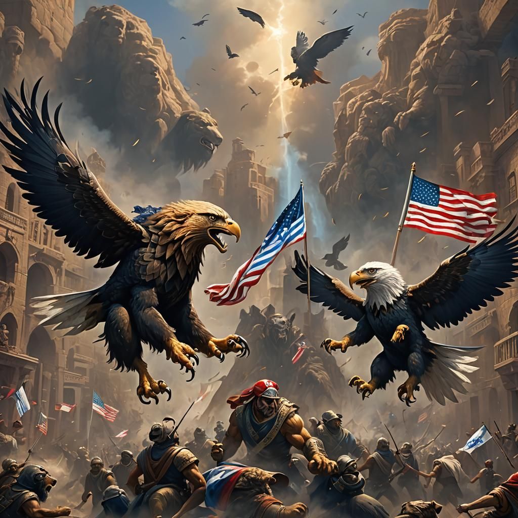 USA, Israel, and Iran Flag Allegorical Battle