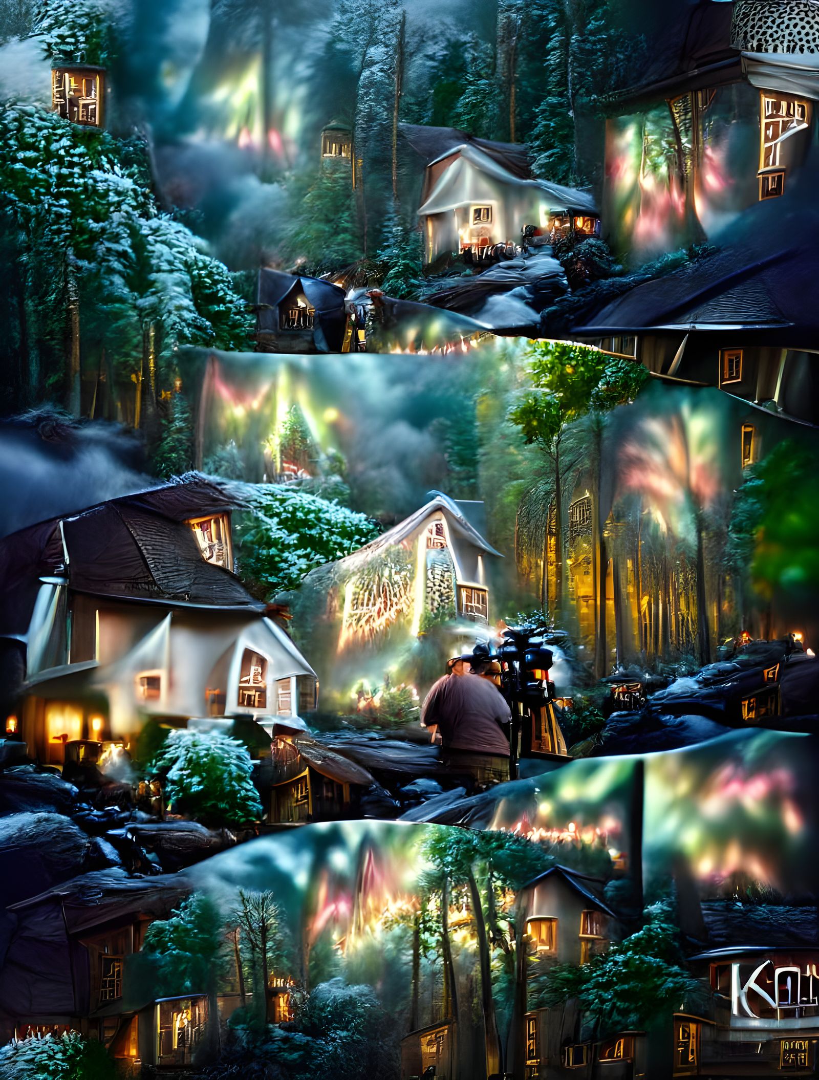 Christmas Cottage in Magical Forest, Kinkade Style