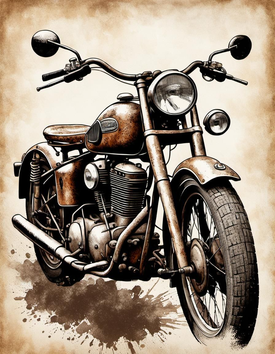 Rustic Motorcycle in Distressed Watercolor Style
