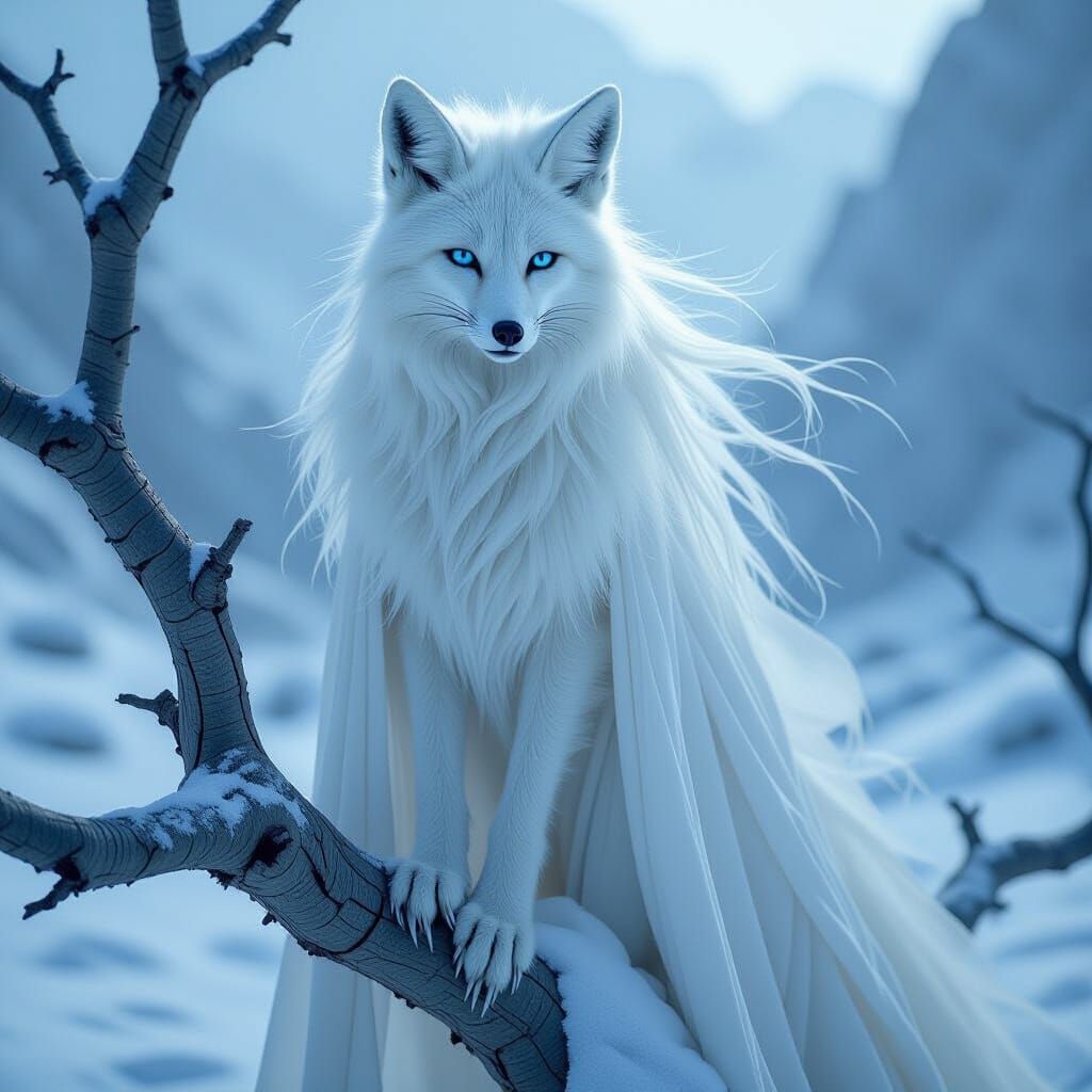 Ethereal Fox Creature in Frozen Valley