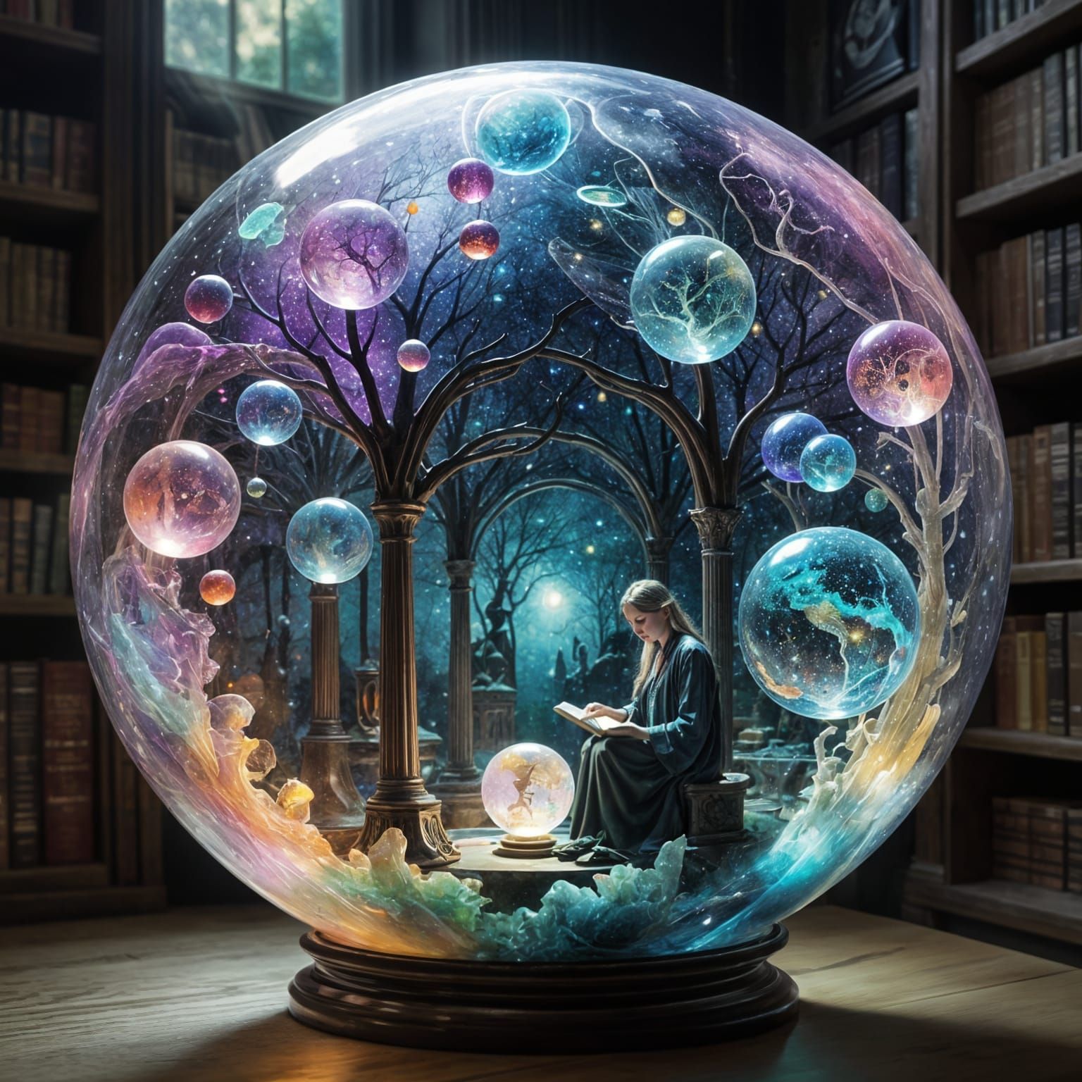 Cosmic Librarians in Dreamy Watercolor Hues