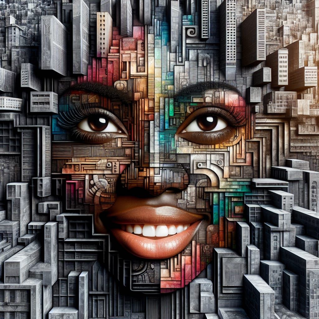 Surreal 3D Cityscape Transforms Into Woman's Face