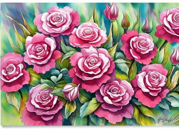 Pink Roses Bouquet in Mystical Fairy Forest
