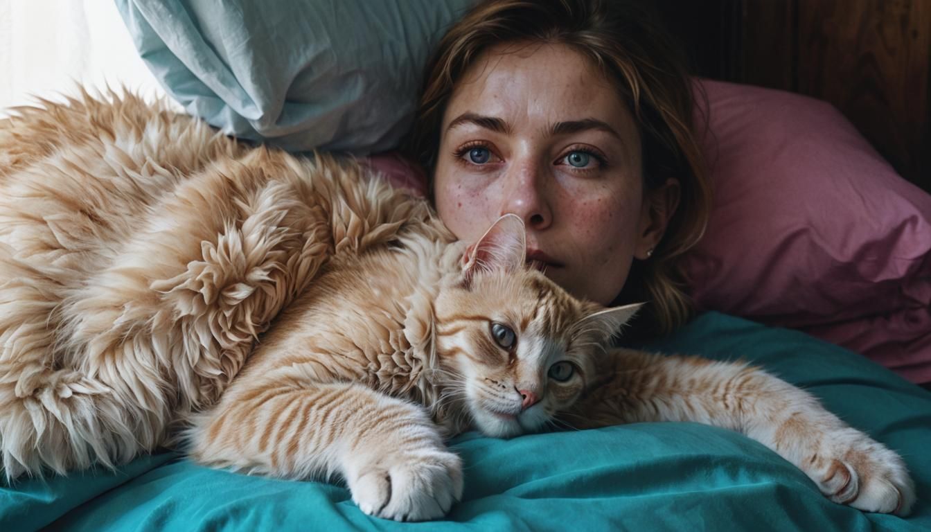 Woman with Cat Portrait in Hyperrealistic Style