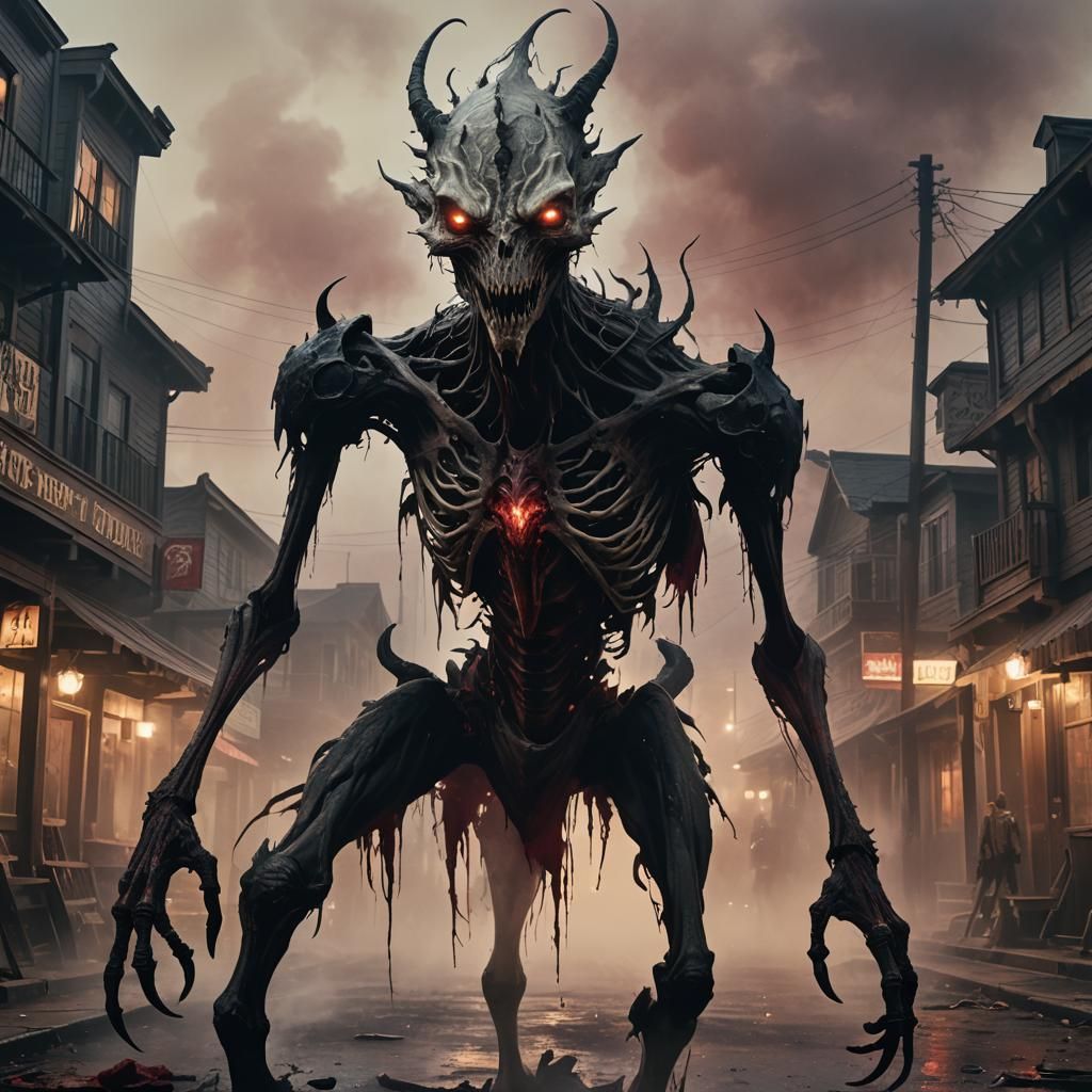 Dark Fantasy Creature in Western Town, Artstation Concept