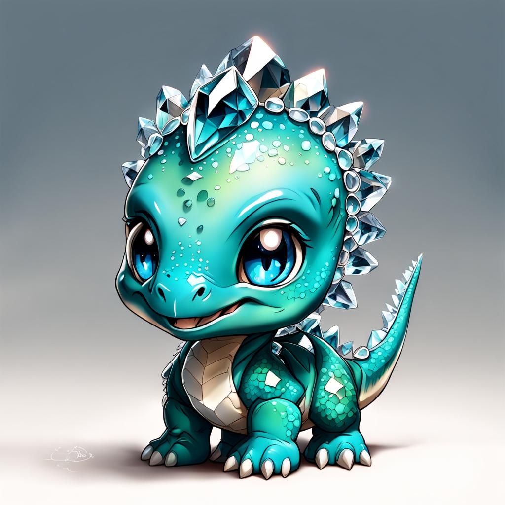Chibi Baby Dinosaur with Crystal Detail