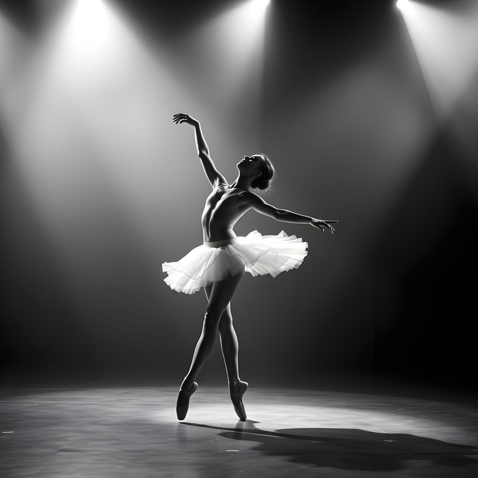 Dramatic Black and White Ballerina Under Spotlight