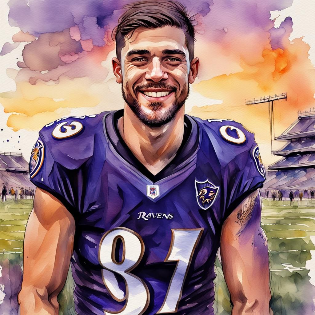 Smiling Man's Portrait in Digital Watercolor Illustration St...