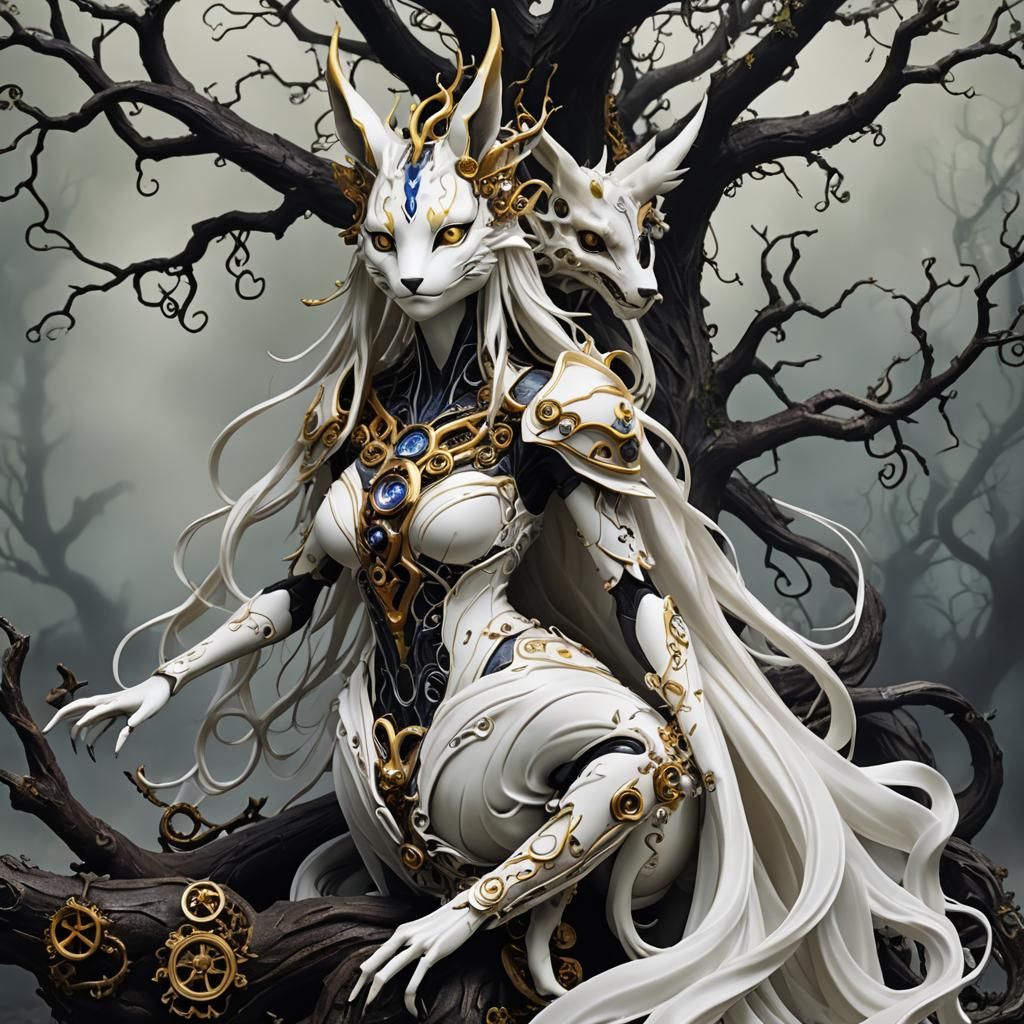 Eldritch Porcelain Princess Bound to Ancient Tree