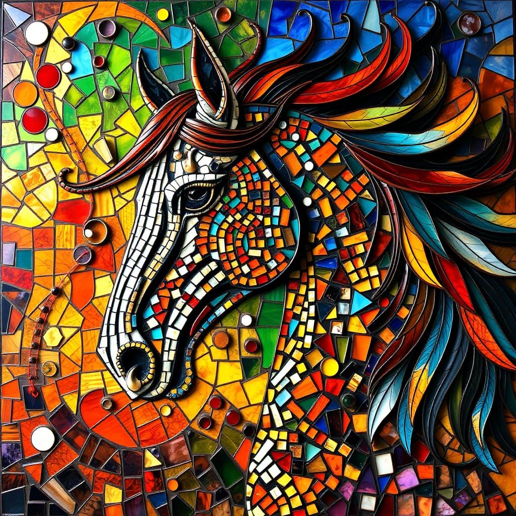 Surreal Mosaic Horse in Magnetic Dali Vision