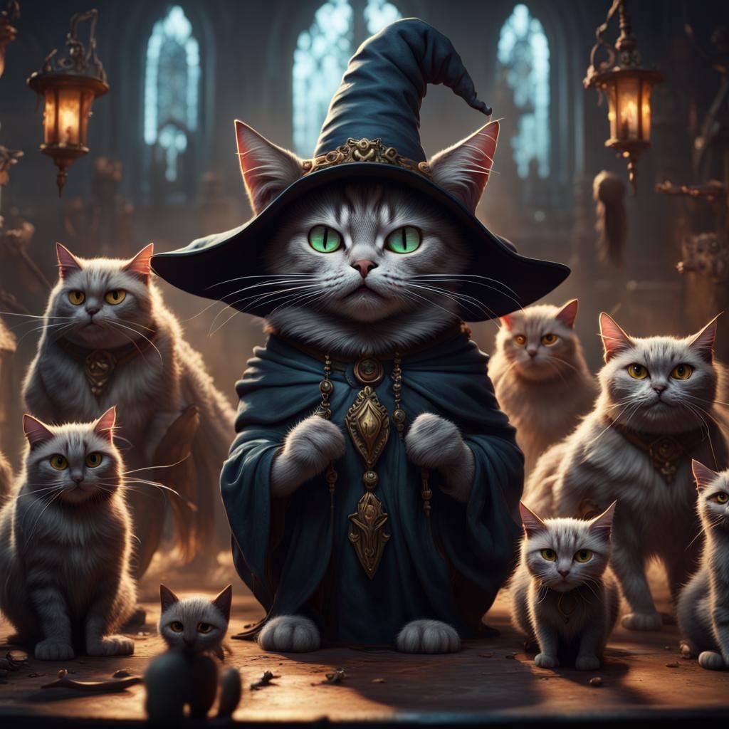 Evil Cat Witch Plotting Mischief: Fantasy Concept Art