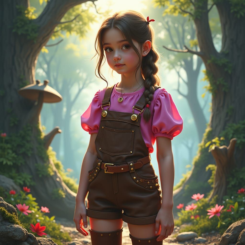 Girl in Dreamlike Forest, Matte Painting Style