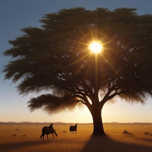 African Savannah Sunset: Surrealist Landscape