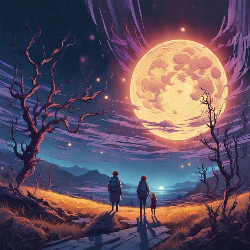 Celestial Dance: Sun and Moon in Starry Night