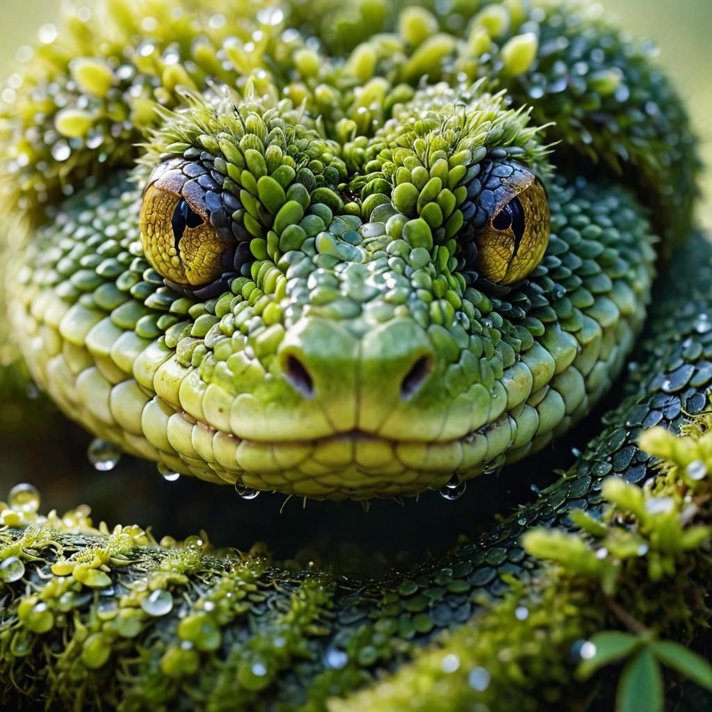 Moss Scaled Snake Portrait in a Digital Painting