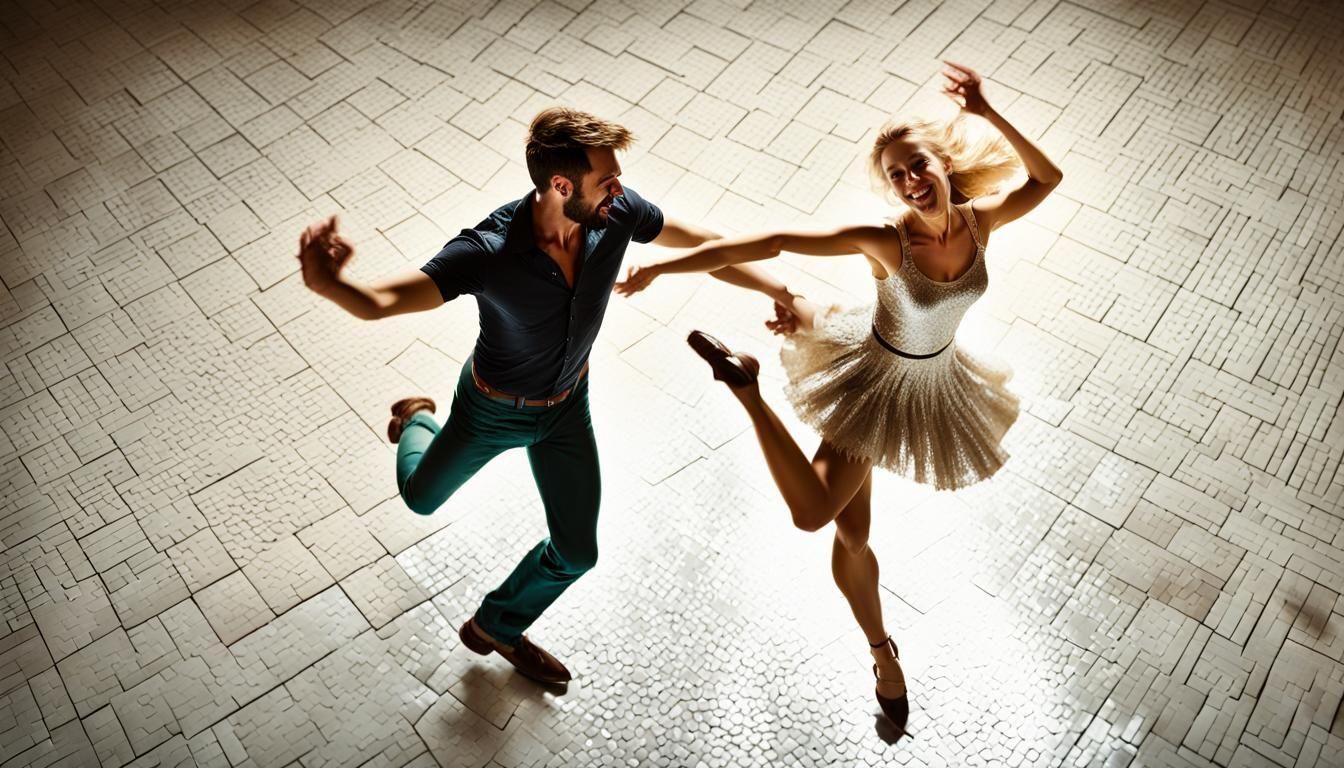 Blonde Girl and Macho Partner Dancing Salsa