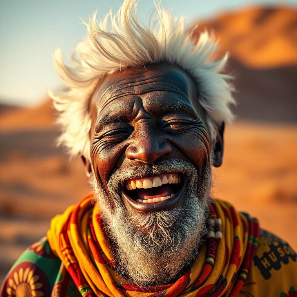 Joyful Desert Portrait of Elderly African Man