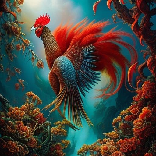 Woman with Chicken: Hyperdetailed Photoillustration