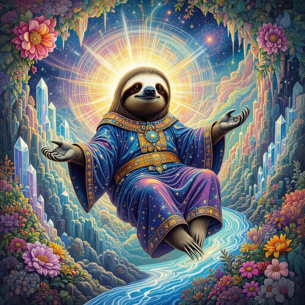 Cosmic Sloth in Psychedelic Landscape