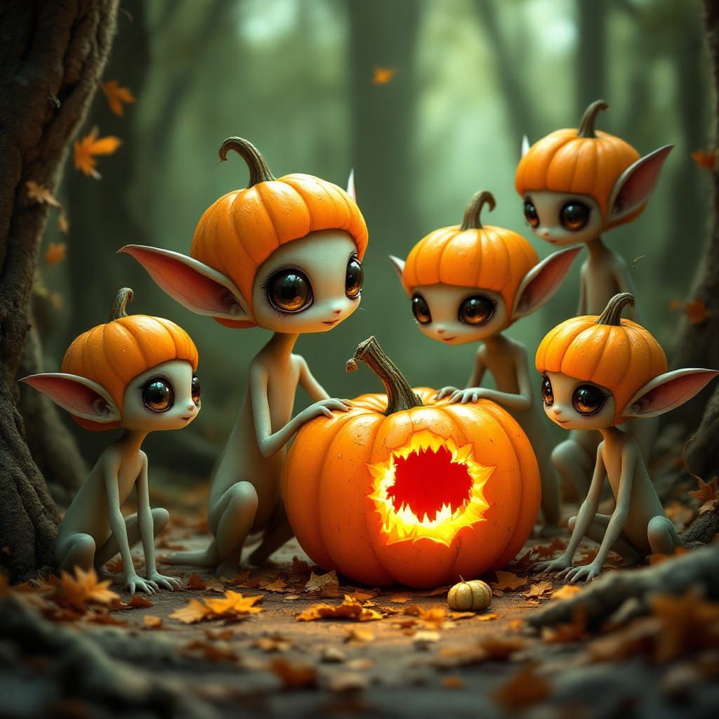 Whimsical Halloween Creatures With Pumpkin Heads