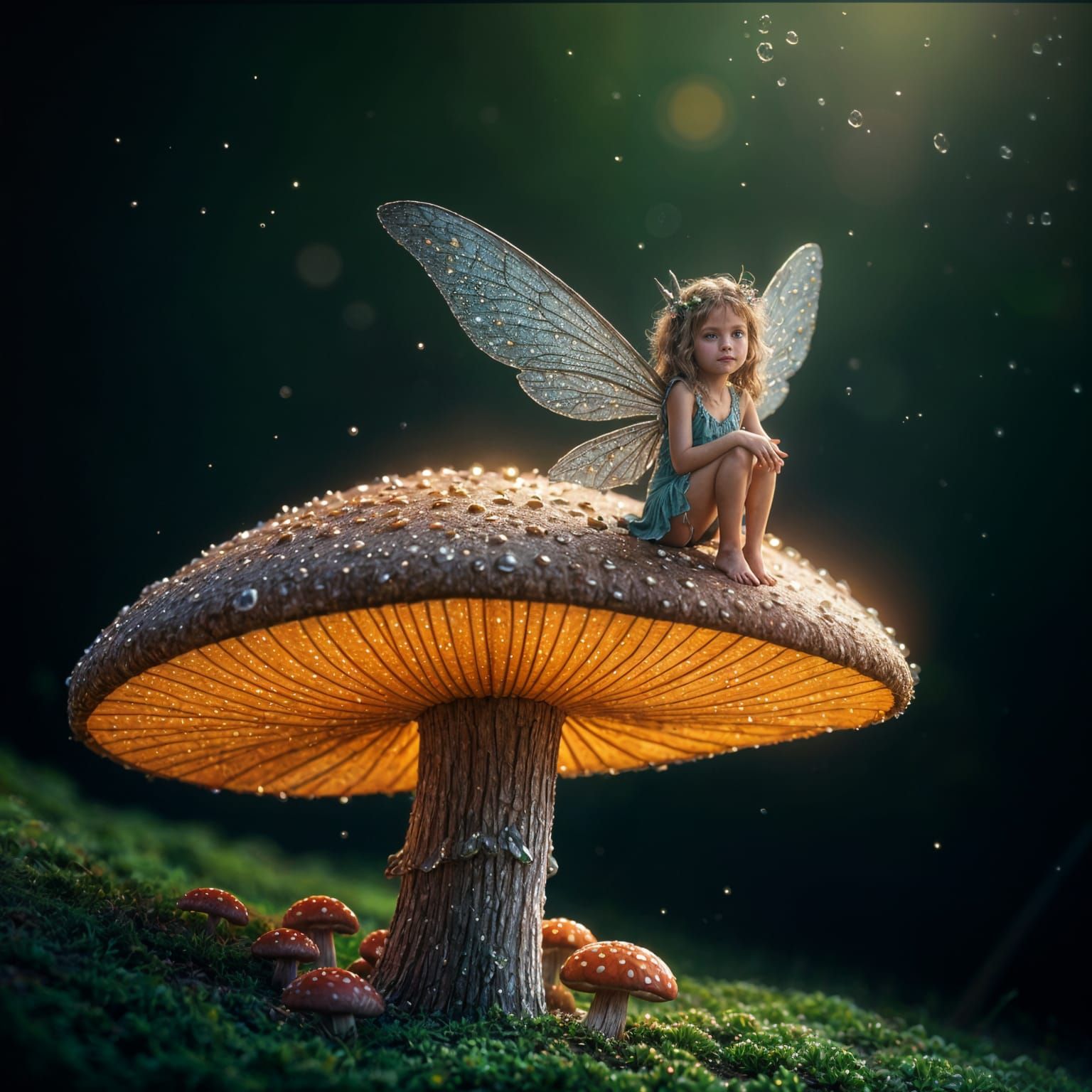 Tiny Fairy on Mushroom: Macro Pixel Art