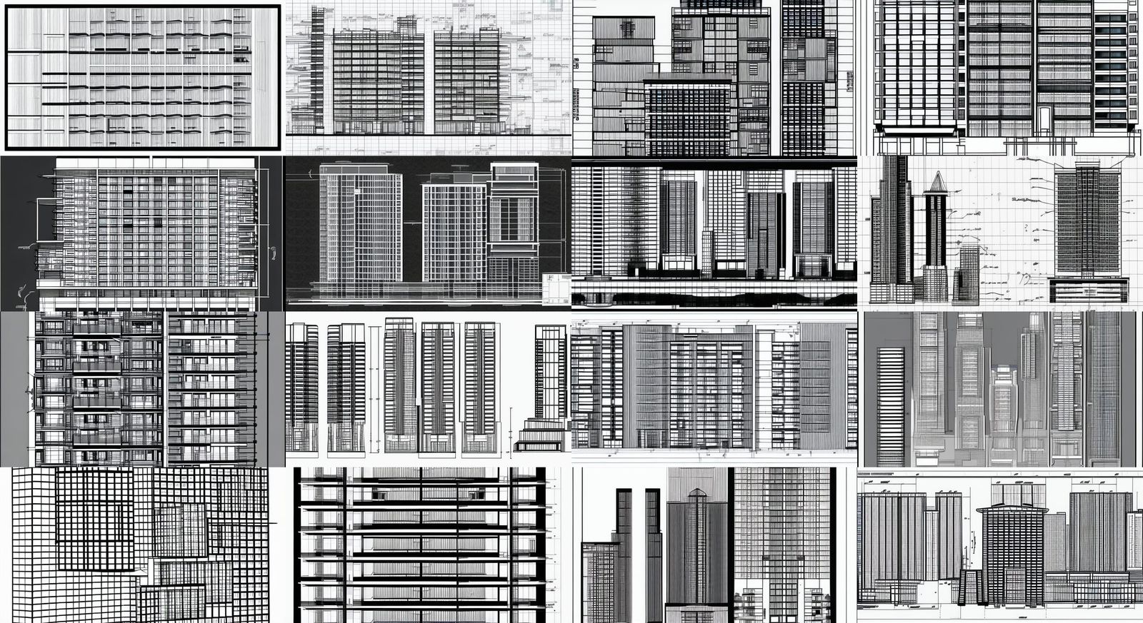 Detailed Skyscraper Blueprint Technical Drawing